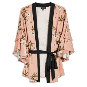 Topshop Kimono Exotic Floral Ruffle Wrap